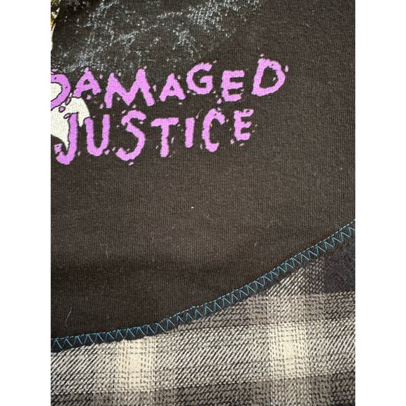 METALLICA Damaged Justice 90s Upcycled Retro Vintage Plaid Flannel Shirt Men’s L - Picture 8 of 9